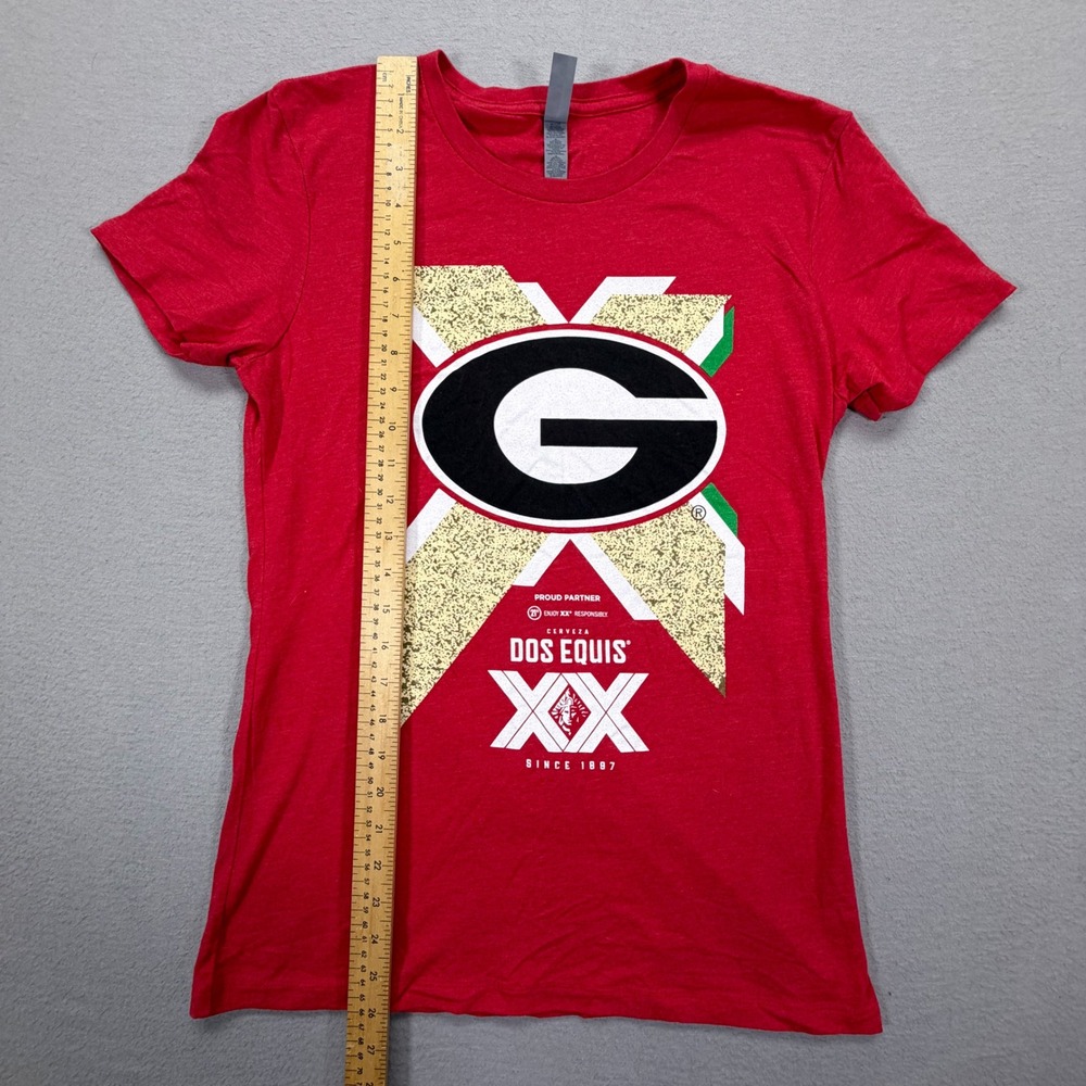 Next Level Women T-Shirt Slim Red Georgia Bulldogs Dos Equis Graphic L - Picture 2 of 7